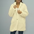 thumbnail image 2 of HAiming Women's Fleece Jacket Trendy Lapel Long Sleeve Button Coat Winter Thickened Loose Warm Outerwear with Pocket, 2 of 8