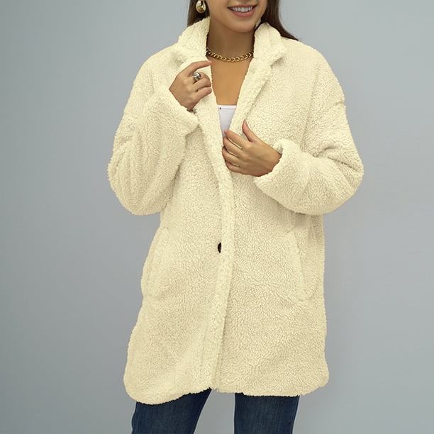 Pntutb Mujer Moda Manga Larga Suelta Color Sólido Botón Bolsillo Solapa Engrosada Felpa Abrigo Blusa Liquidación Pntutb Pntutb-7001