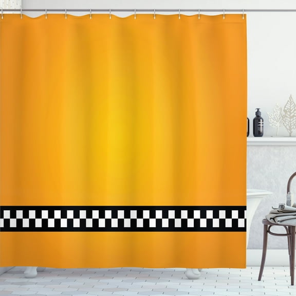 Ambesonne Modern Shower Curtain, Yellow Cab Artdeco, 69"Wx70"L, Orange White and Black