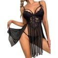 thumbnail image 2 of Faithtur Femmes Été 2PCS Lingerie Ensembles Sans Manches Dentelle Pure Robe de Nuit avec String Taille Basse, 2 of 8