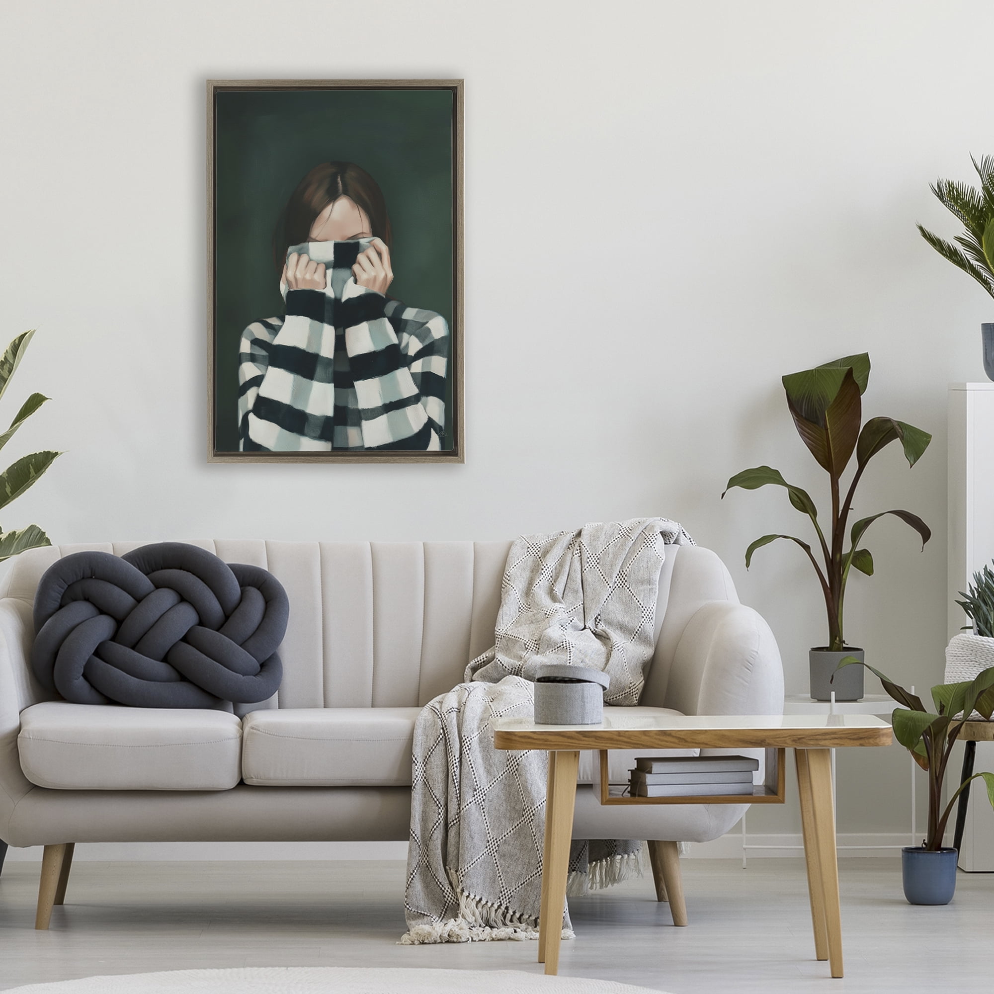 Stupell Industries Warmed Striped Sweater Portrait Brown Framed Floater Canvas Wall Art, design by Ros Ruseva