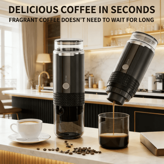 VoluVibe Electric Portable Coffee Maker Capsule Grind-and-Brew Compatible with Ground Coffee K-Cup Pods Single Cup Coffee Maker