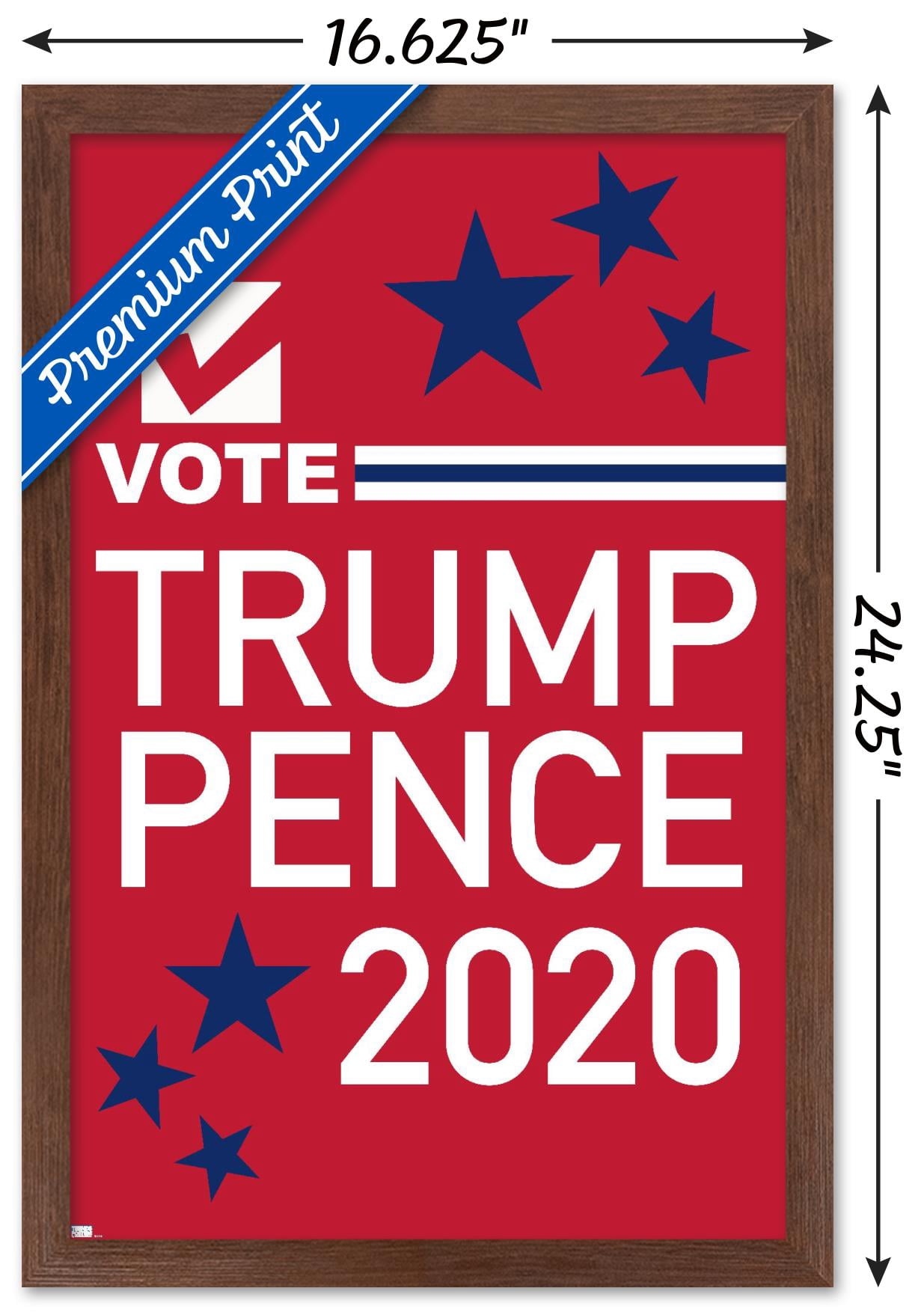 Trends International Vote - Trump/Pence 2020 Wall Poster 16.5" x 24.25" x .75" Mahogany Framed Version