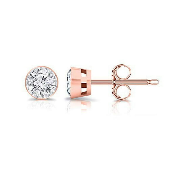 14K Rose Gold Round Lab Grown Diamond Stud Earrings (0.15cttw, G-H, SI1-SI2) Bezel-set, Push-backs by Diamond Wish