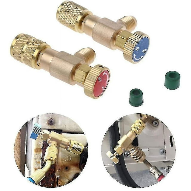 2 Pcs Refrigerant Filling Safety Valve Quick Coupler Air Conditioning R410a R22 Connector Adapters