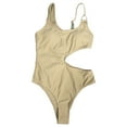 thumbnail image 4 of Elainilye Fashion Swimsuits for Women 2024 One Piece Bathing Suit Summer Sexy Strap Solid Fold One Piece Swimsuit,Brown, 4 of 7