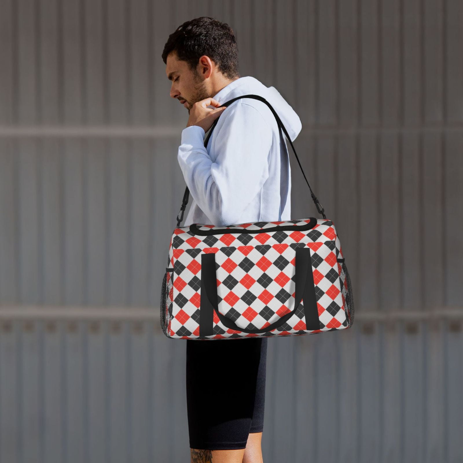 Fuzoiu Red and black argyle Print Travel Duffle Bag,Carry On Tote Bags,Duffel Bag,Sport Gym Bag, Hospital Bag for Labor and Delivery, Overnight Bag,Luggage Bag