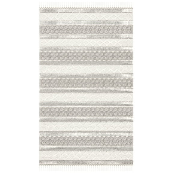 SAFAVIEH Natura Candelario Striped Wool Area Rug, Ivory/Grey, 3' x 5'