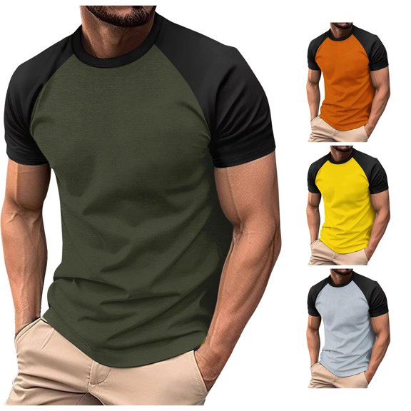 European Color Blocked Twill Business Sport Raglan Sleeves Men Short T Shirt Comfy Tee Tshirts for Men