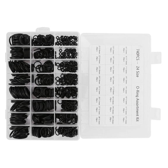 740Pcs O-Ring Assortment Set, Nitrile Rubber Set, 24 Sizes Rubber Sealing Rings