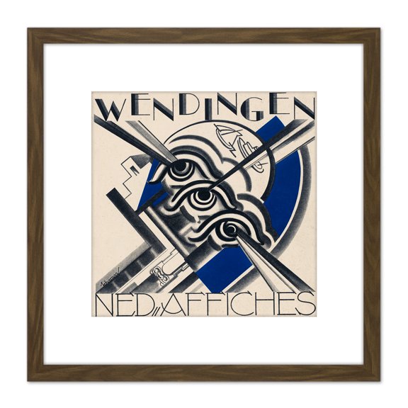 Schwarz Wendingen Magazine Cover Design Artwork 8X8 Inch Square Wooden Framed Wall Art Print Picture with Mount