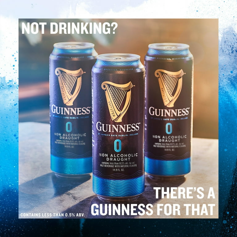 Guinness 0 Draught Stout Non-Alcoholic Import Beer, 14.9 fl oz, 4 Pack Cans, Less Than 0.5% ABV