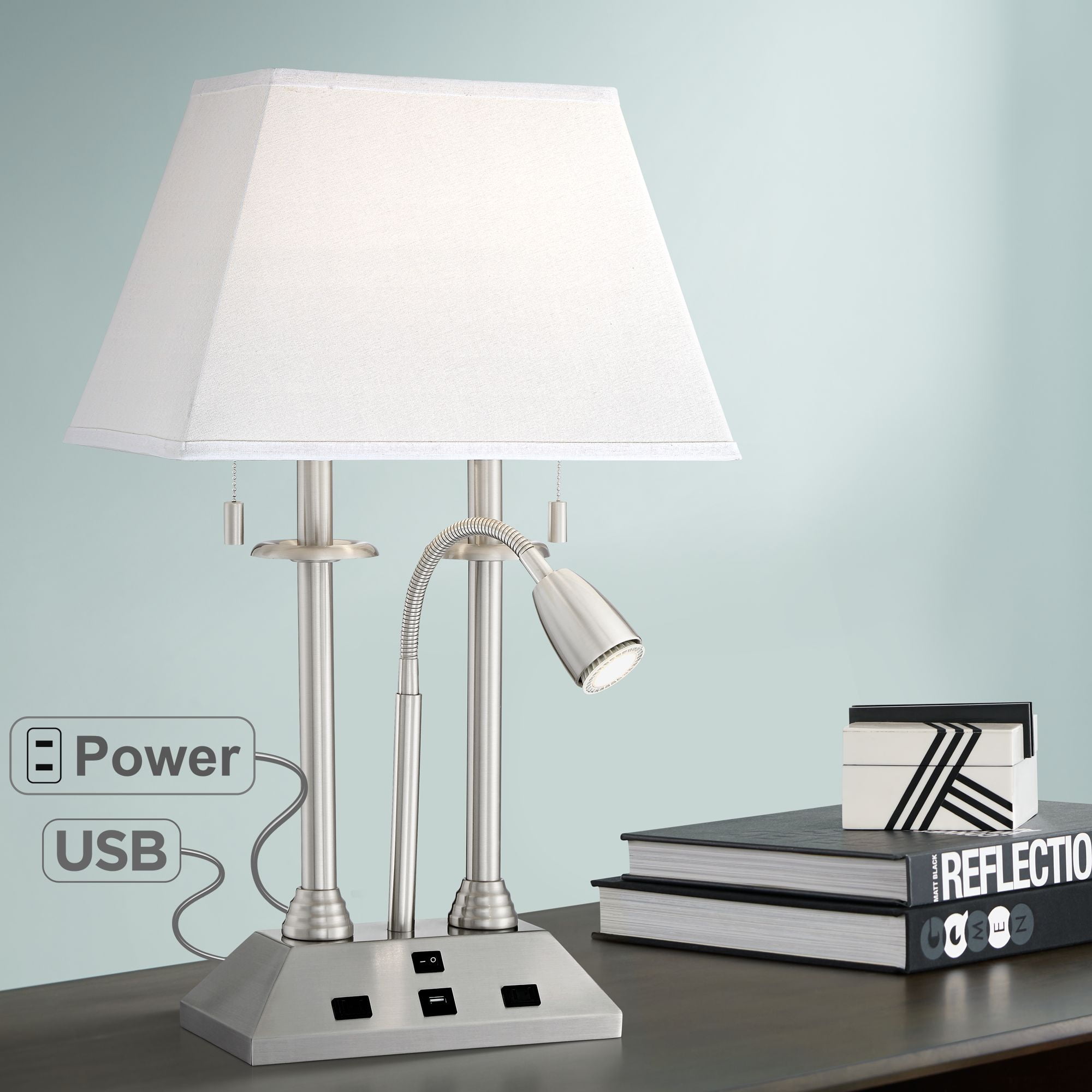 desk lamp with usb port and outlet