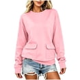 thumbnail image 2 of Women's Sweatshirt Crewneck Long Sleeve Oversized Solid Color Pullover Tops with Pockets Pinks L, 2 of 7