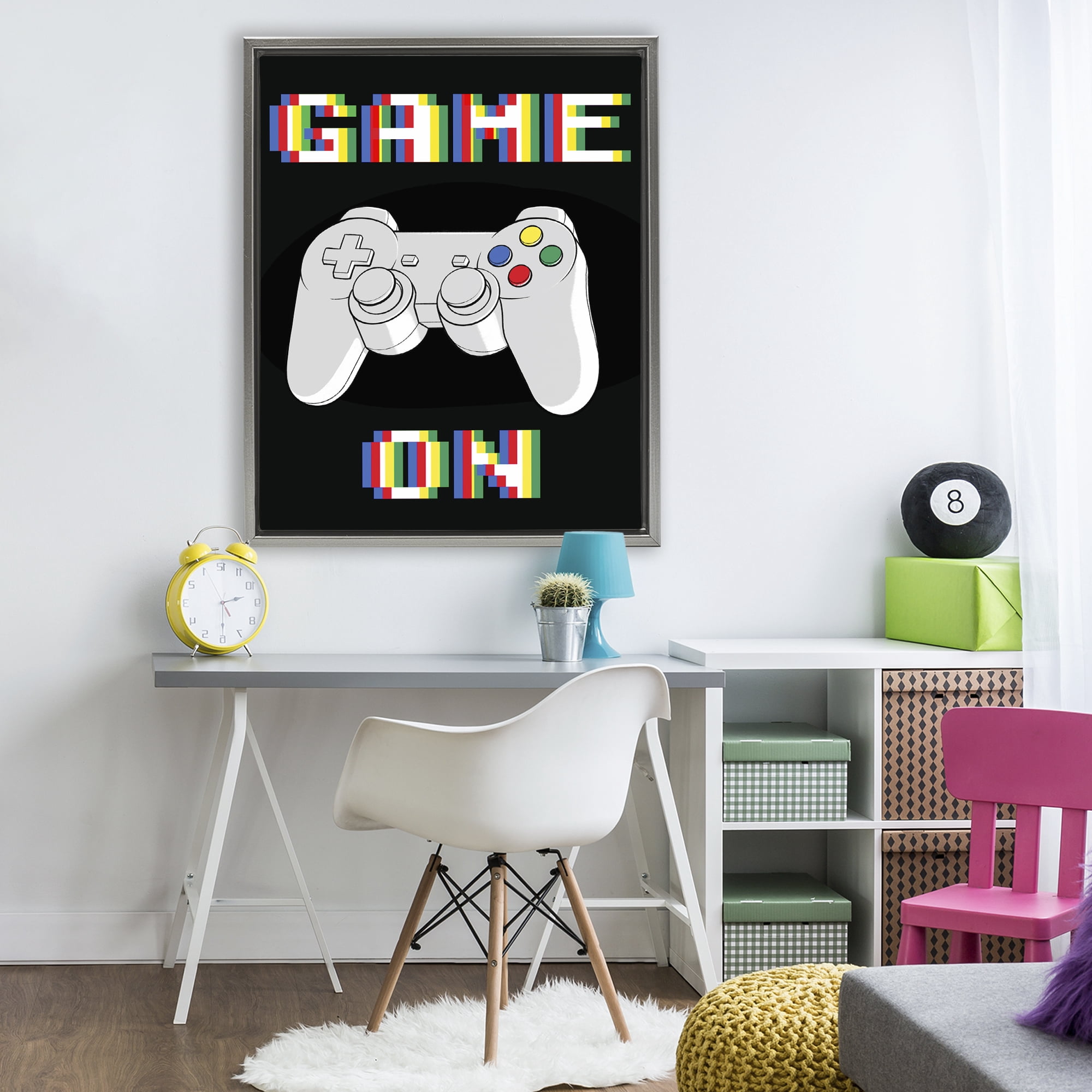 Stupell Industries Colorful Digital Game On Gray Framed Floater Canvas Wall Art, design by Marcus Prime