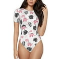 thumbnail image 1 of Saiise Mignon Motif Dinosaure Grenouillère à Manches Courtes pour Femmes Col Rond Pyjama Justaucorps Extensible avec Fermeture à Pression-Moyen, 1 of 1