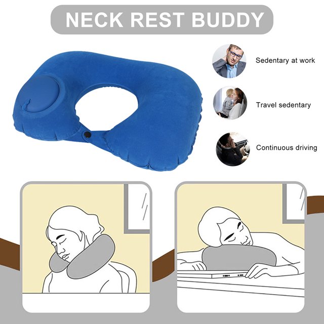 Almohada En Forma De U Cojín De Cuello De Avión Inflable De Aire De Prensa De Almohada De Viaje En Forma De U (Azul)