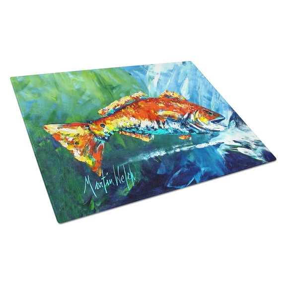 Carolines Treasures MW1270LCB Break Through Red Fish Glass Cutting Board Large, 12H x 16W, multicolor