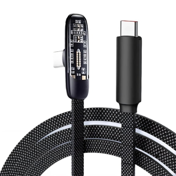 7829 Braided Nylon Cord USB C Cable Supports 100W Fast Charging Right Angled