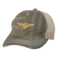 thumbnail image 6 of Aviation Trucker Hat - Distressed Navy Aviator Cap with Gold Wings - Vintage Military Strapback (Brown), 6 of 8