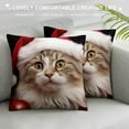 thumbnail image 3 of HENGT  Cute Cat Throw Pillow Cover Christmas Animal Cat with Red Santa's Hat Xmas Tree Gift Winter Kitty Pillowcase Sofa Decor Square Cushion, 3 of 5