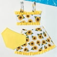 thumbnail image 4 of GYRATEDREAM Toddler Baby Girls Swimsuit 3-Piece Bikini Set Kids Print High Waisted Ruffle Bathing Suit Swimwear with Quick Dry Beach Cover Up for 2-9 Years, 4 of 8