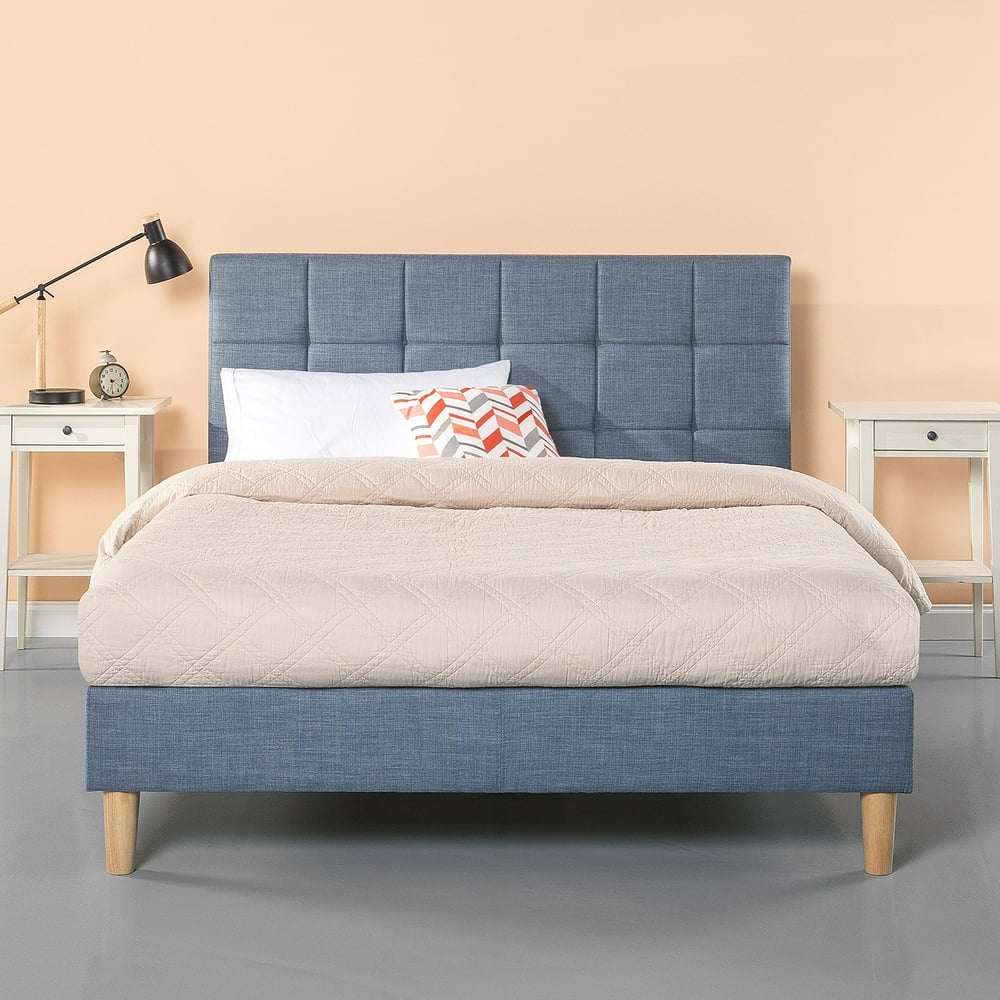 Zinus Lottie 43” Upholstered Platform Bed Frame Blue Slate Queen 