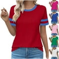 thumbnail image 5 of Diufon Womens Plus Size T-Shirts Casual Loose Short Sleeve Crewneck Color Block Summer Tops Trendy Pleated Tees, 5 of 5
