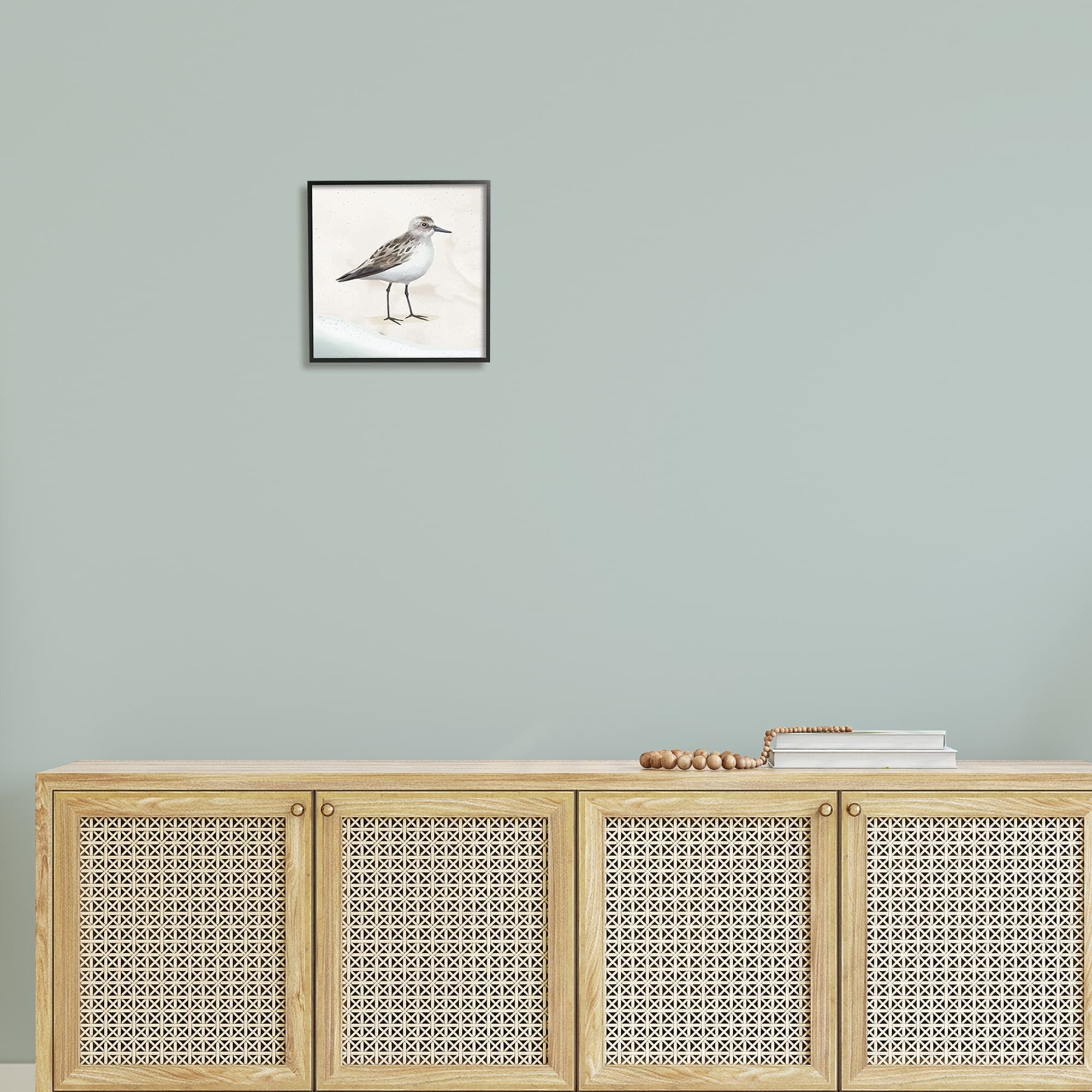 Stupell Industries Sandpiper Bird at Water's Edge Beach Shoreline Graphic Art Black Framed Art Print Wall Art, Design by Lucca Sheppard