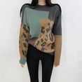 thumbnail image 4 of Women'S Fall Winter Long Sleeve Round Neck Pullover Sweater Leopard Print Colorblock Knitted Top Green One size, 4 of 5