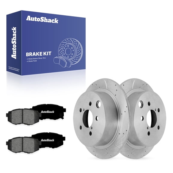 AutoShack Rear Solid Drilled & Slotted Silver Zinc Coated Brake Rotors   Premium Ceramic Pads 6-PC Brake Kit Replacement for 2015-2018 Subaru Forester SilverShield Pro 10.78" (273.8 mm)