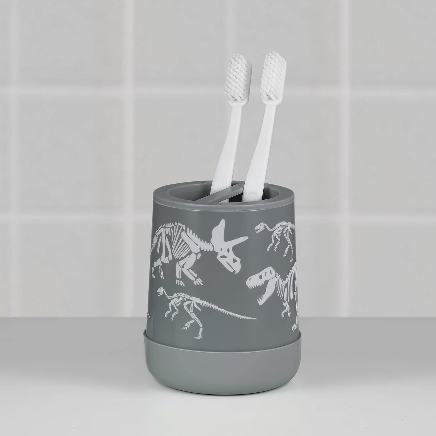 Your Zone Kids Plastic Dinosaur Toothbrush Holder with Non-Slip Bottom