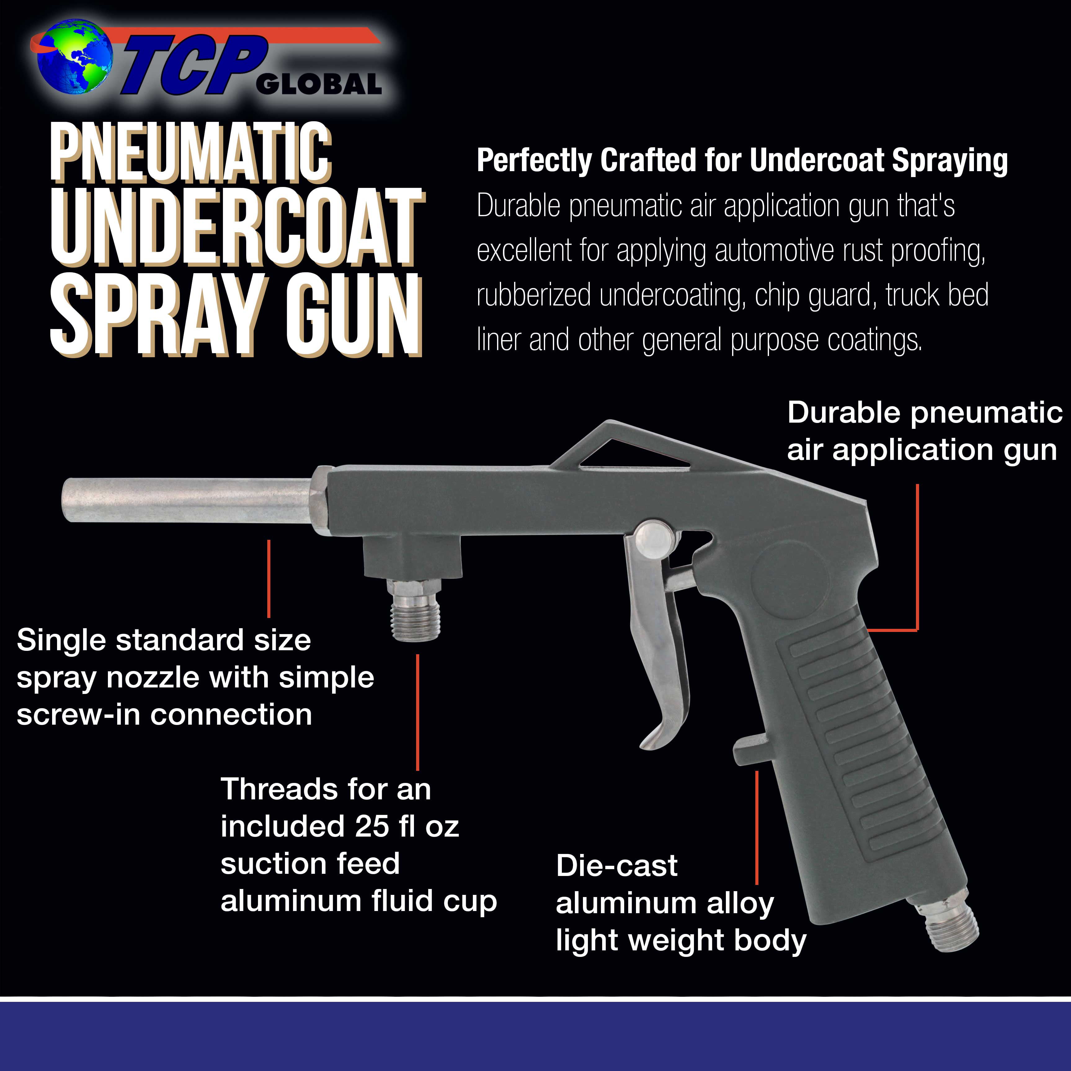 Undercoat Spray Gun Suction Cup Auto Undercoating Truck Bed Liner Coating Silver 