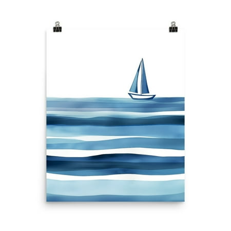 Blue Sailboat Print, Nautical Wall Art, Minimalist Ocean Decor, Coastal Nursery Artwork, Seaside Poster, Maritime Home Wall Art Home Decor #3483, Unframed Poster Size 8x12