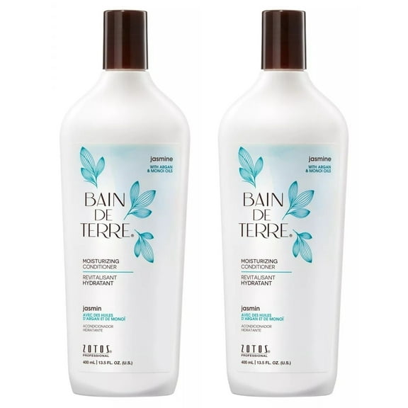 Bain de Terre Jasmine Moisturizing Conditioner, Rich Hydration for Dry Hair, with Argan & Monoi Oils, Paraben-Free, Color-Safe, Vegan - Pack of 2
