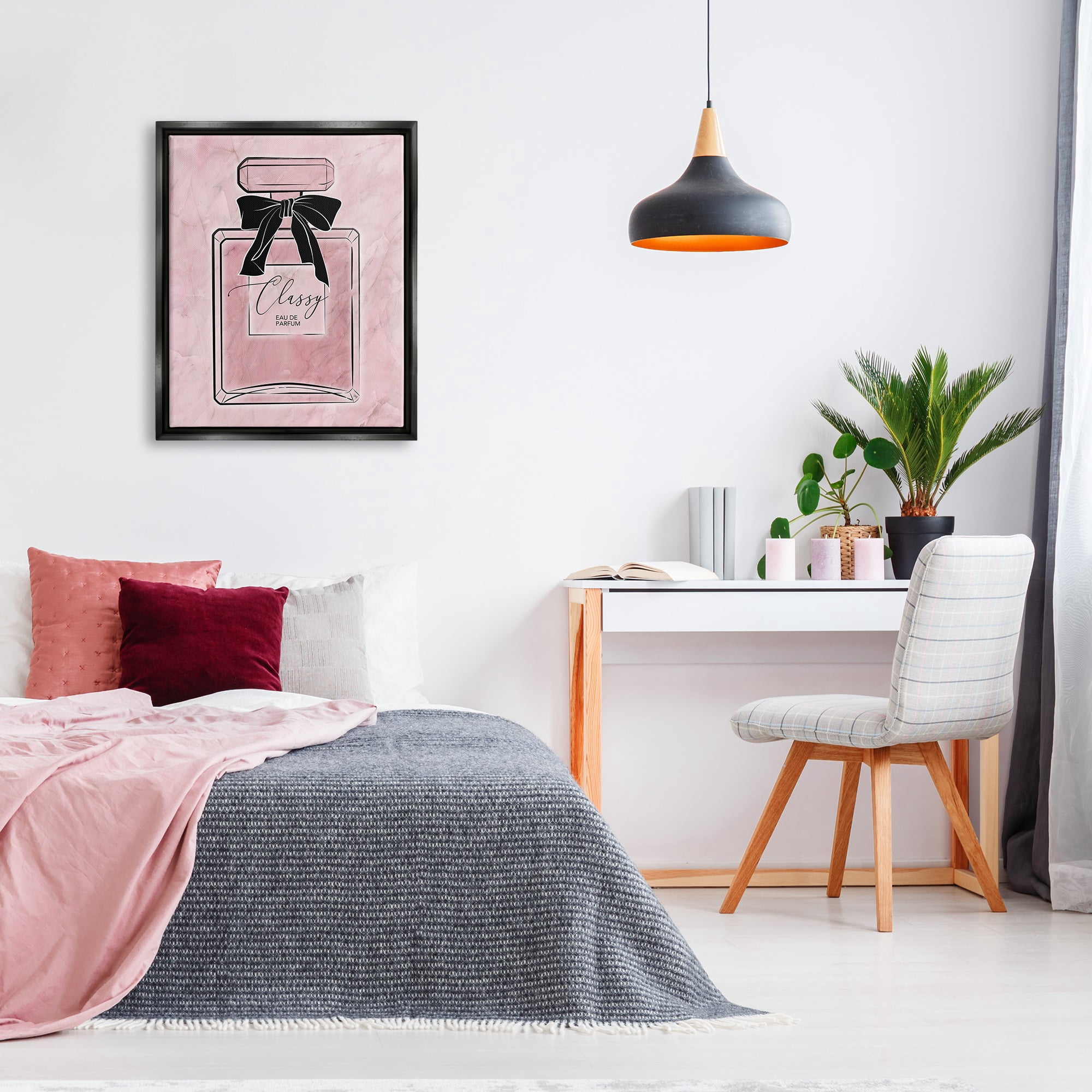 Stupell Industries Classy Pink Perfume Beauty & Fashion Painting Black Floater Framed Canvas Art Print Wall Art, 25 x 31