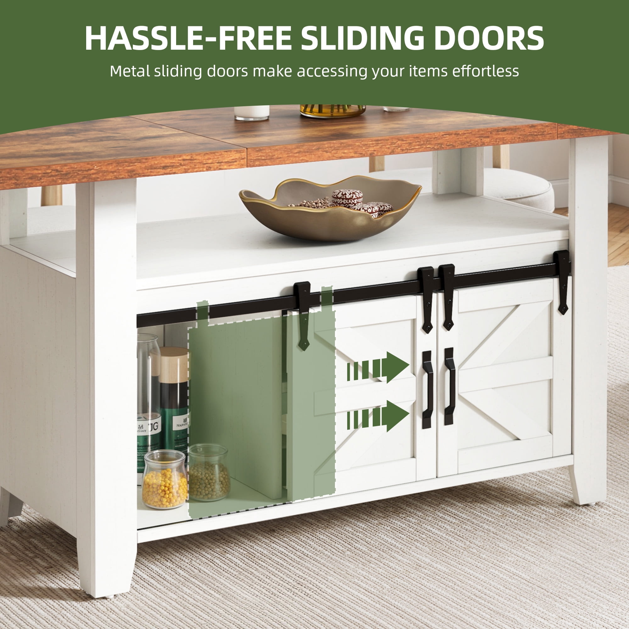 Uforic 70" Farmhouse Dining Table for 6-8 People, Rectangle Kitchen Table with Storage Rack, White