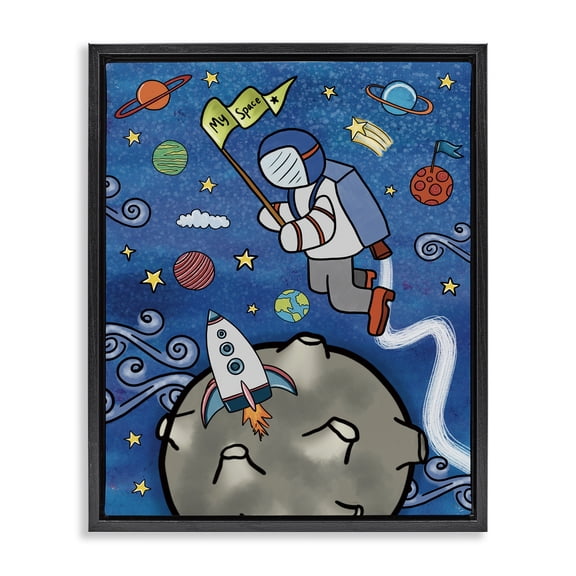 Astronaut Space Adventure Black Framed Floater Canvas Wall Art, design by Jennifer Stith