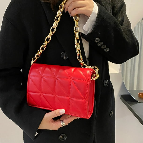 Bolsa Bolso de hombro de color puro geométrico retro para mujer. bolsos para axilas con cadena (rojo) Ehuebsd Nuevos Originales