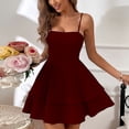 thumbnail image 2 of Ruffled Short Dress Spaghetti Strap High Waisted Backless Bow Women Ruffled Dress for Dating Burgundy M, 2 of 7