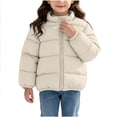 thumbnail image 2 of Kids' Stand Collar Zip Puffer Jacket, Bear Applique On the Back and Padded Warm Construction, Side Pockets, Kids Winter Outerwear, 1‑8 Years, Toddler Jacket Beige 7-8 Years, 2 of 7