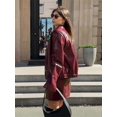 thumbnail image 4 of Chaqueta de cuero con cremallera roja elegante para mujer, conjunto de 2 piezas, minifalda recortada lisa de cintura alta, traje, ropa de calle para mujer 2024, 4 of 5