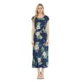 thumbnail image 1 of Robe Longue Simple Hawaïenne à Manches Cap Luau pour Femme P Ananas Jardin Bleu Marine, 1 of 5