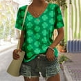 thumbnail image 3 of Hot Sale!! T-Shirt Femme St Patricks Day Col en V Manches Courtes Imprimé Sequins T-Shirts Décontractés Festifs Drapeau Irlandais Trèfle Col Rond Tee Tops Blanc + TTG, 3 of 3