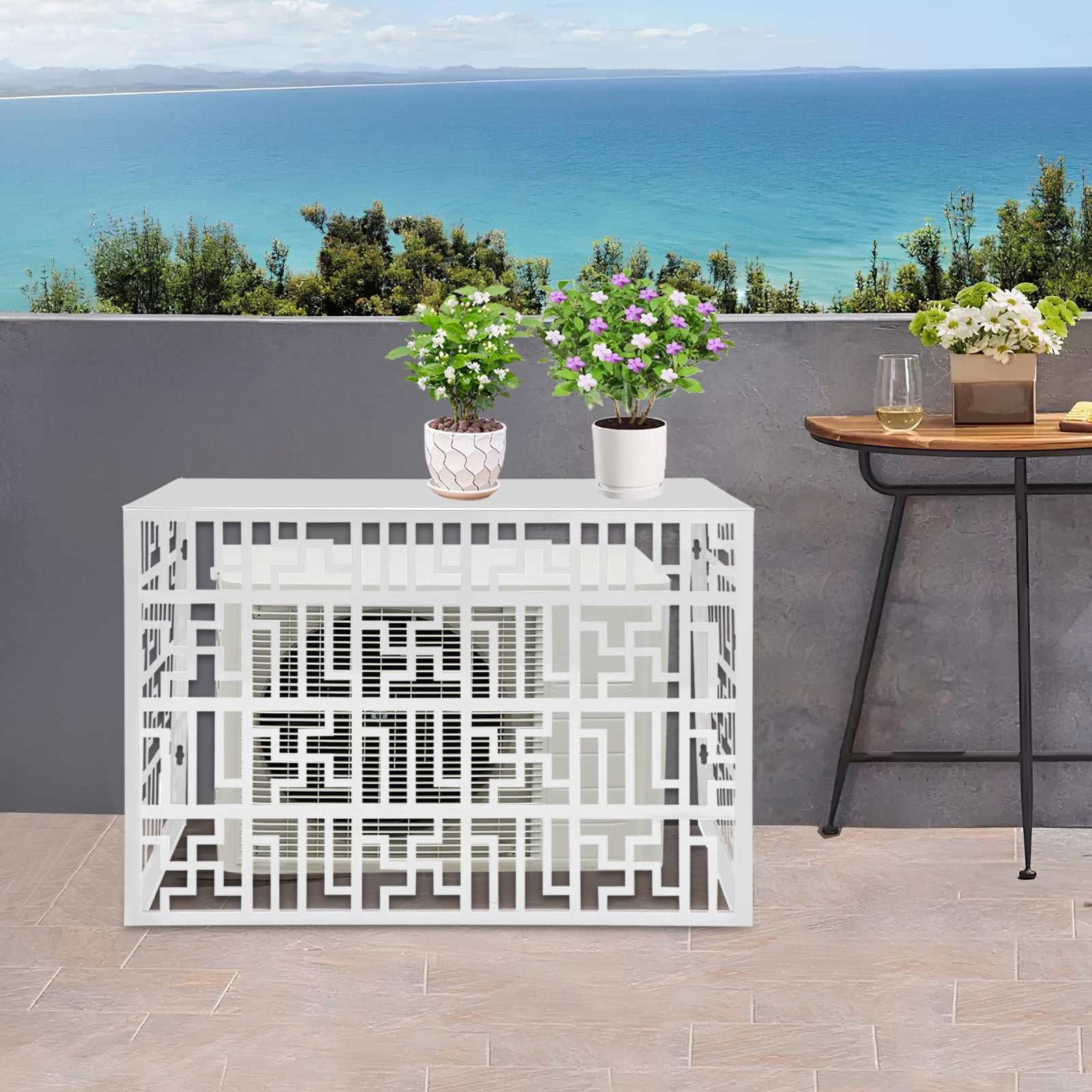 ToppiJoy Air Conditioner Fence AC Cover Outdoor Condenser Protective Cover Aluminum Alloy Privacy Screens Fence for Pool Equipment Generator 100*50*70cm(White)
