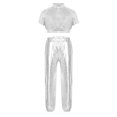 thumbnail image 3 of Aiihoo Kids Modern Jazz Dance Party Sets Girls Short Sleeve Metallic Shiny T-shirt Crop Tops with Pants Outfits Silver 6, 3 of 7