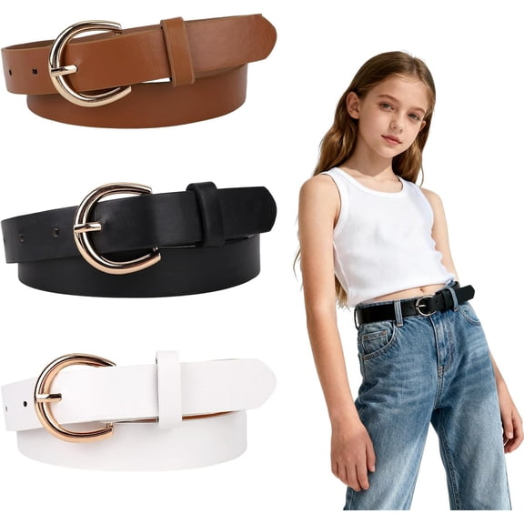 3pcs Girl Belt for Kids Toddler Size 10-12, Skinny Children Leather Belt Clothing Accessories Supplies