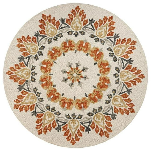 LR Resources DAZZL54096IOR60RD Tapis Rond d'Intérieur Dazzle Aztec - Ivoire & Rouille