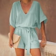 thumbnail image 1 of Georges Shorts pour Femmes Décontractés Grande Taille Combishort à Manches Courtes Col en V Uni, 1 of 8