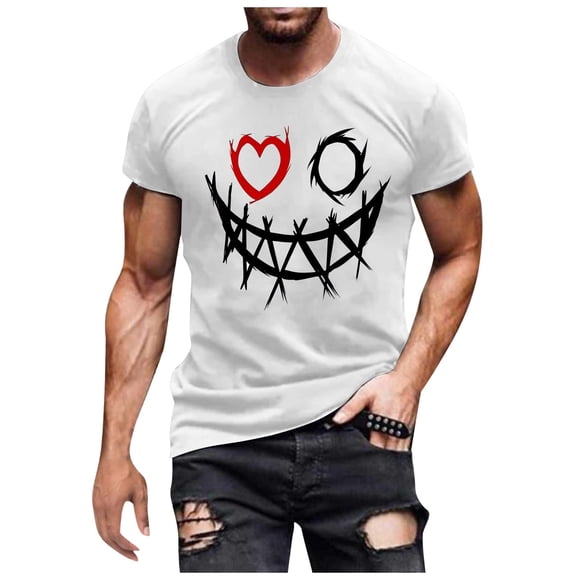 LUOGENLI Male T-shirts for Mens Men's Fashion Expression Printed T Shirt Casual Comfortable Top 4xlt Mens T-shirts Graphic Tees Easter Tee T-shirts Mens White Valentines White XL